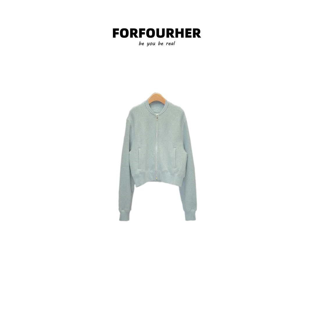 FFH丨短款棒球服 拼接版宽松显腰时尚拉链夹克式卫衣开衫