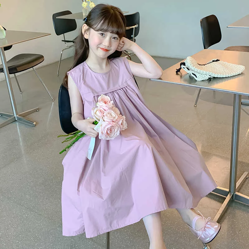 新品巴拉巴拉中长款纯棉女童连衣裙洋气褶皱儿童夏季背心裙子小女