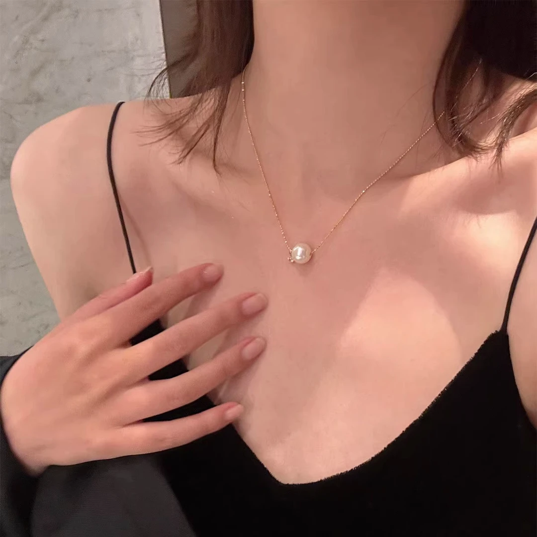 铜合金仿珍珠项链 小香风闪钻珍珠项链轻奢小众锁骨链高级感精致