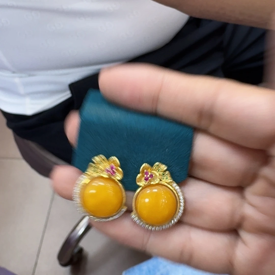 银S925镶嵌琥珀耳饰多样性拍一发一