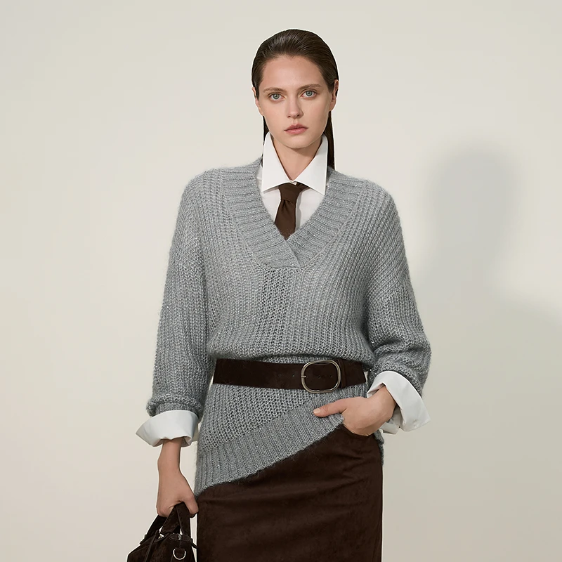 【李家大小姐专属】恩曼琳25冬季新款毛精致休闲V领马海毛套头针织