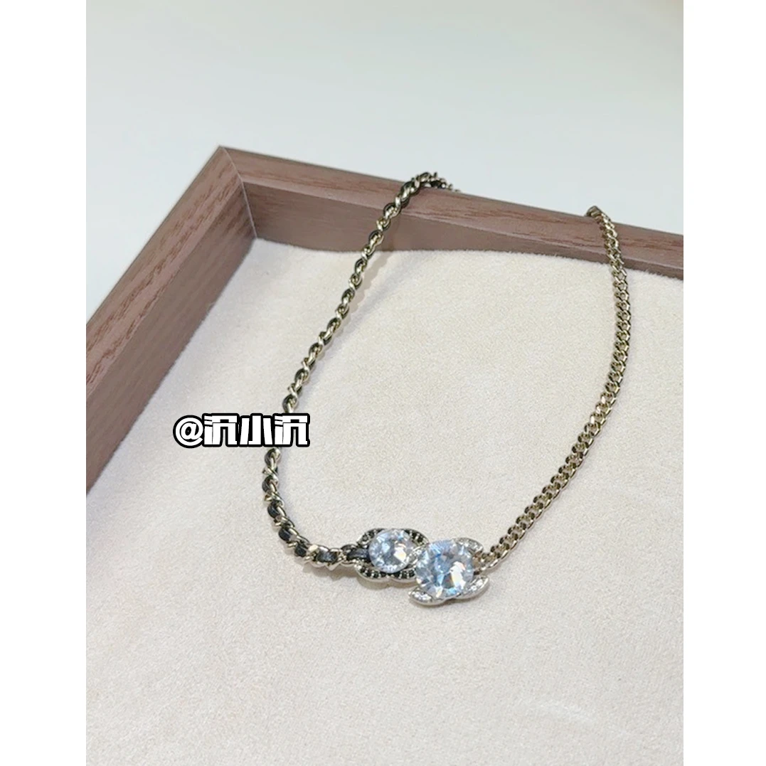 铜合金项链 【黑金皮穿链C132】不对称简约休闲轻奢高级气质项链