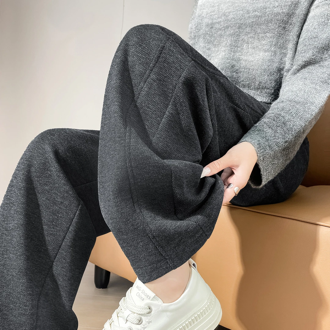 高级感黑灰毛呢弯刀裤女秋冬2025新款高腰垂感休闲加厚镰刀阔腿裤