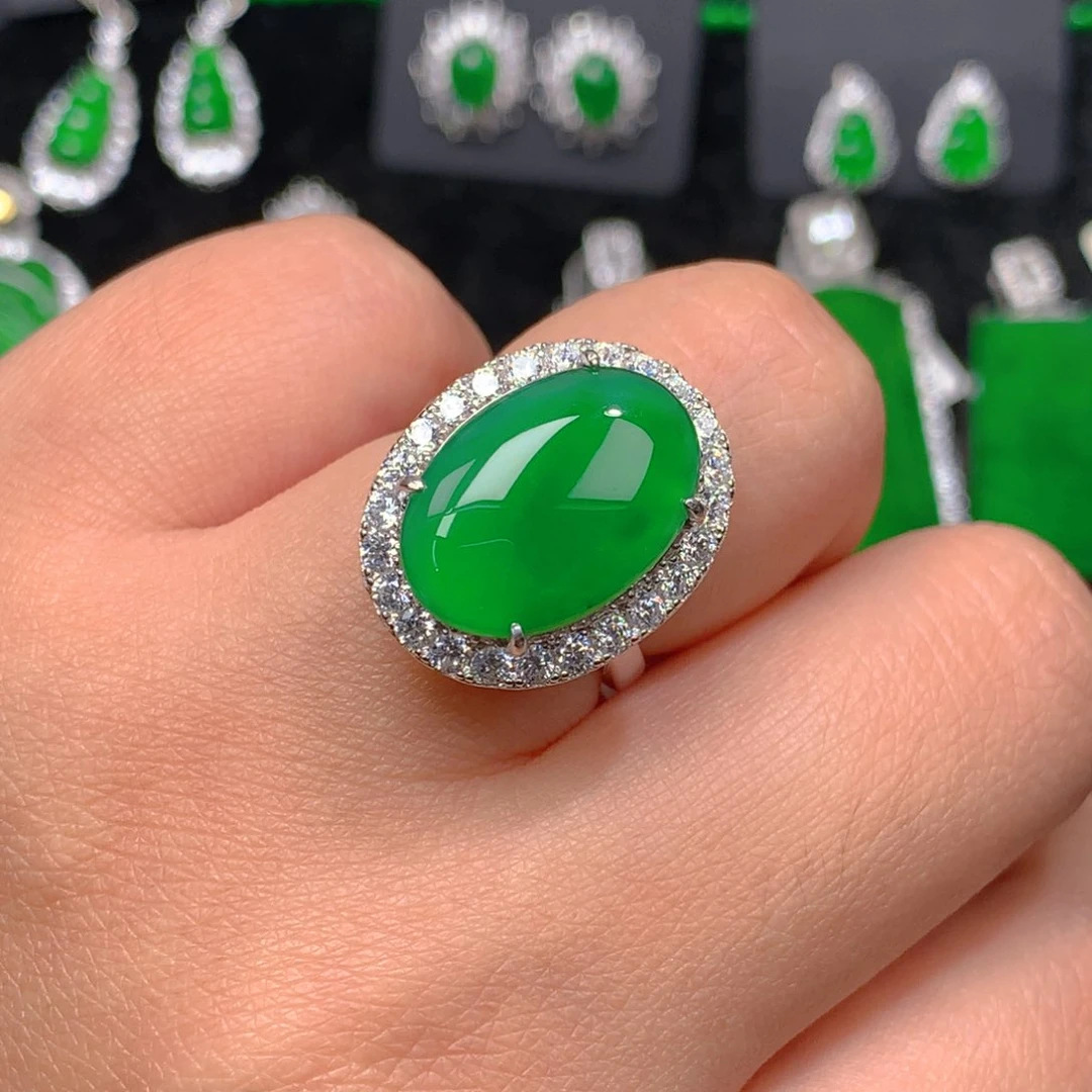 翡翠戒指银S925镶嵌翡翠