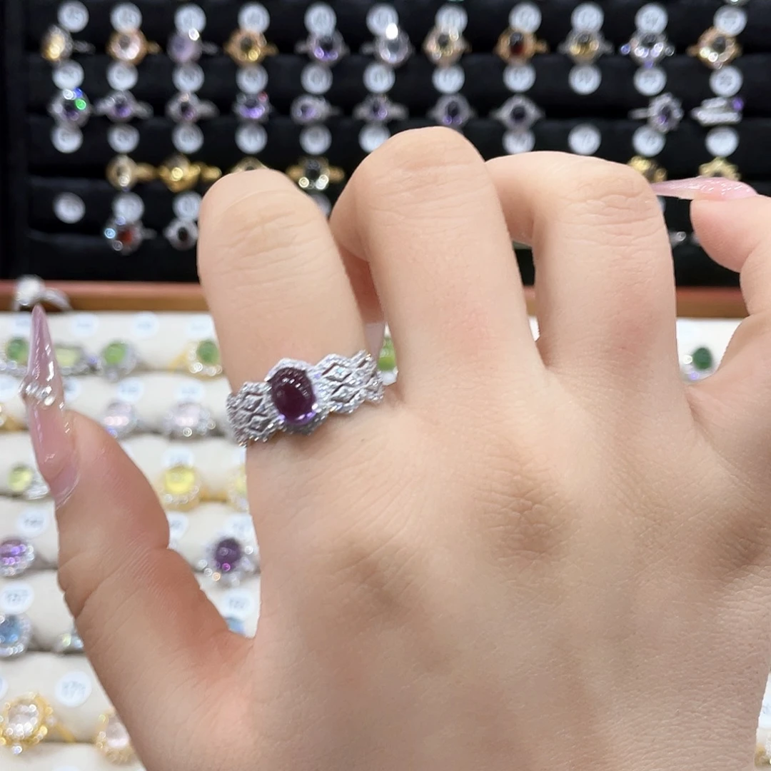 紫晶戒指女款银S925镶嵌