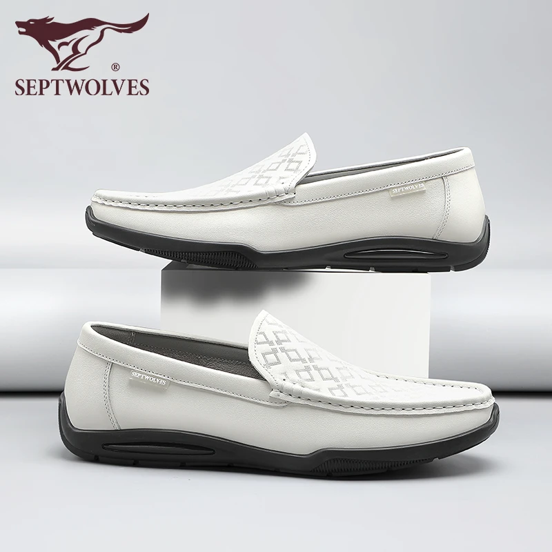 七匹狼男鞋2025秋季新款男士真皮透气豆豆鞋男冲孔白皮鞋驾车鞋子