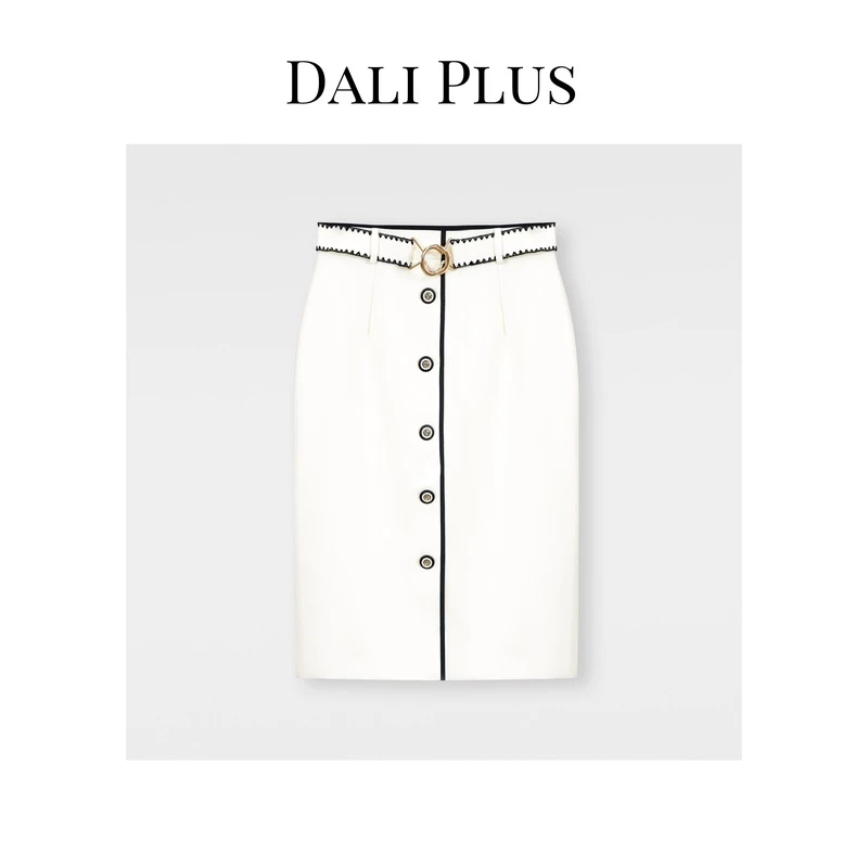 DALI PLUS优雅百搭显瘦米白色单排扣气质包臀裙休闲半身裙23W3506