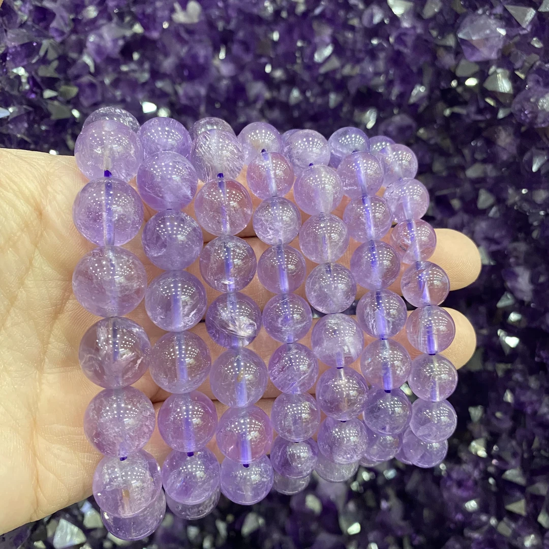 V159-高品质天然老矿料高冰透克鲁兹紫水晶手链-多样性发其一