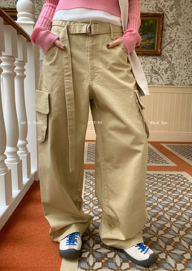 【ALL IN】小众设计感休闲风格宽松版型显瘦工装裤(配腰绳)3213#