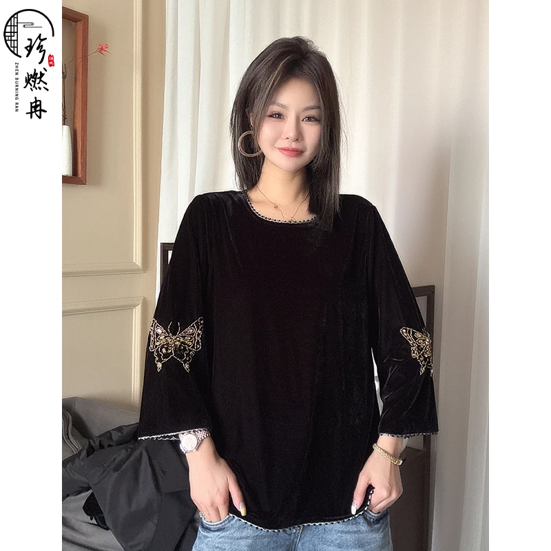 【珍珍女装】新中式黑色重工提花轻奢气质时尚国风上衣S-13501