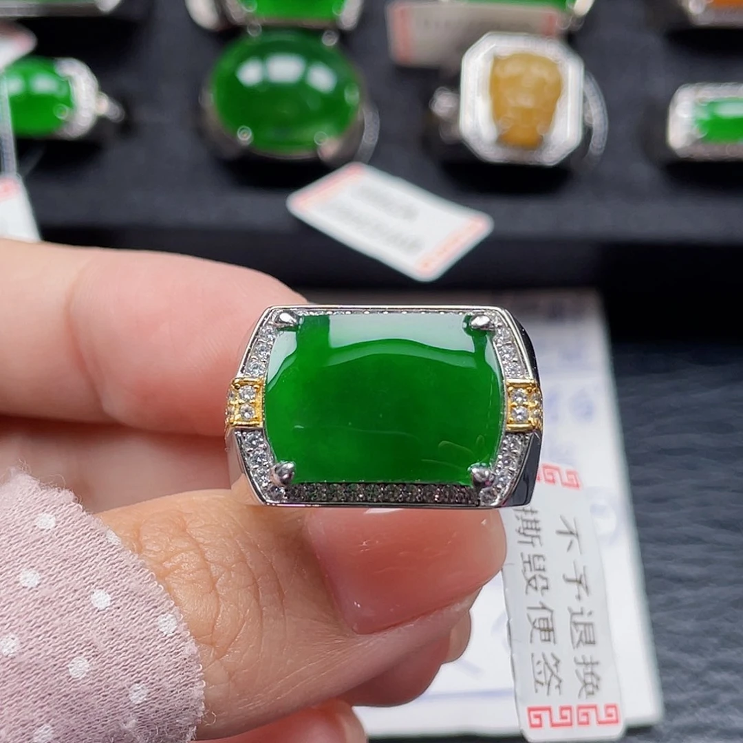翡翠戒指银S925镶嵌天然a货翡翠没运费险1495
