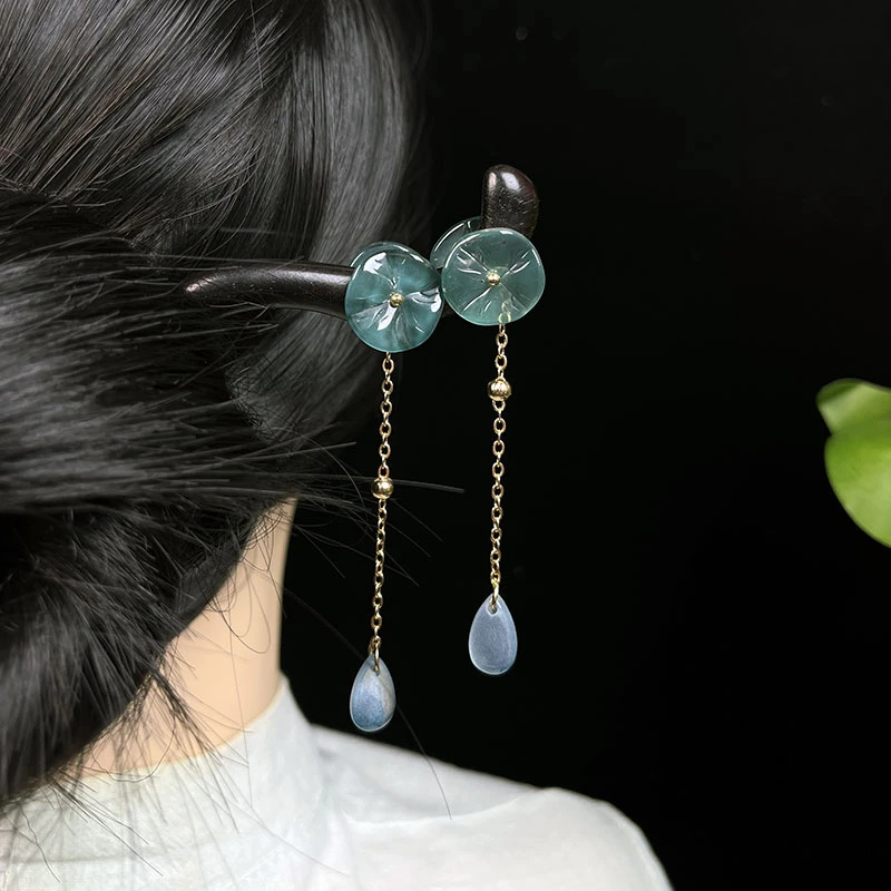 荷叶连连▎檀木簪国风新中式旗袍古风马面裙发簪日常穿搭配饰发饰