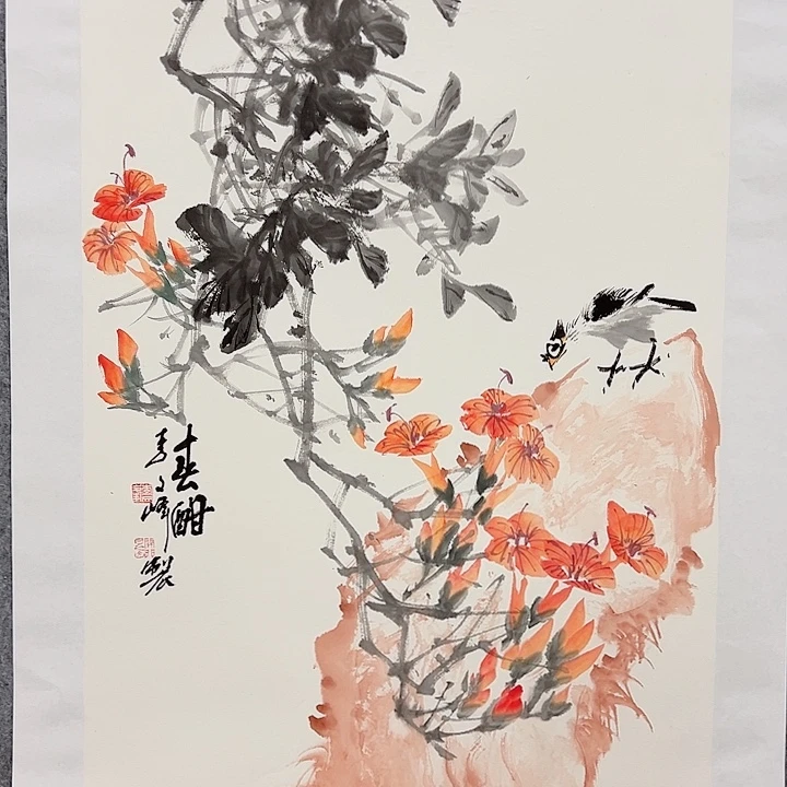 国画李文峰四尺三开花鸟