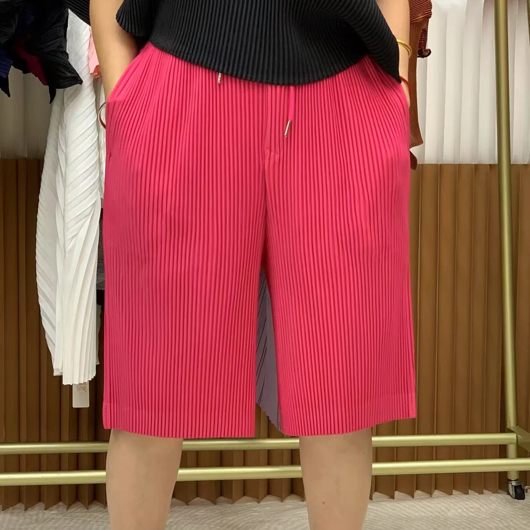 【阿琪家】夏季新品男女同款褶皱时尚外穿五分裤短裤粗牙签PP短裤
