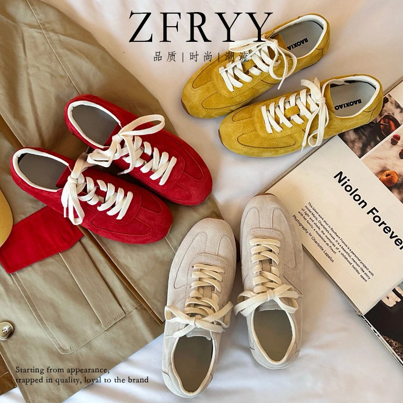 【妃梵】2025春季爆款软皮复古韩版百搭ins风系带德训鞋女7800-1533