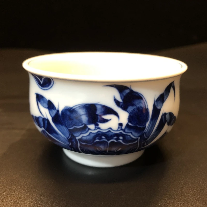 12.19/N100300/00828/初槿窑/青花螃蟹炉式杯/口径8/高4.8/110cc