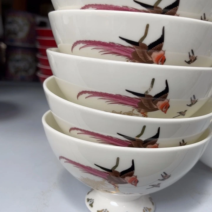 瓷片百鸟朝凤碗六个4.5寸