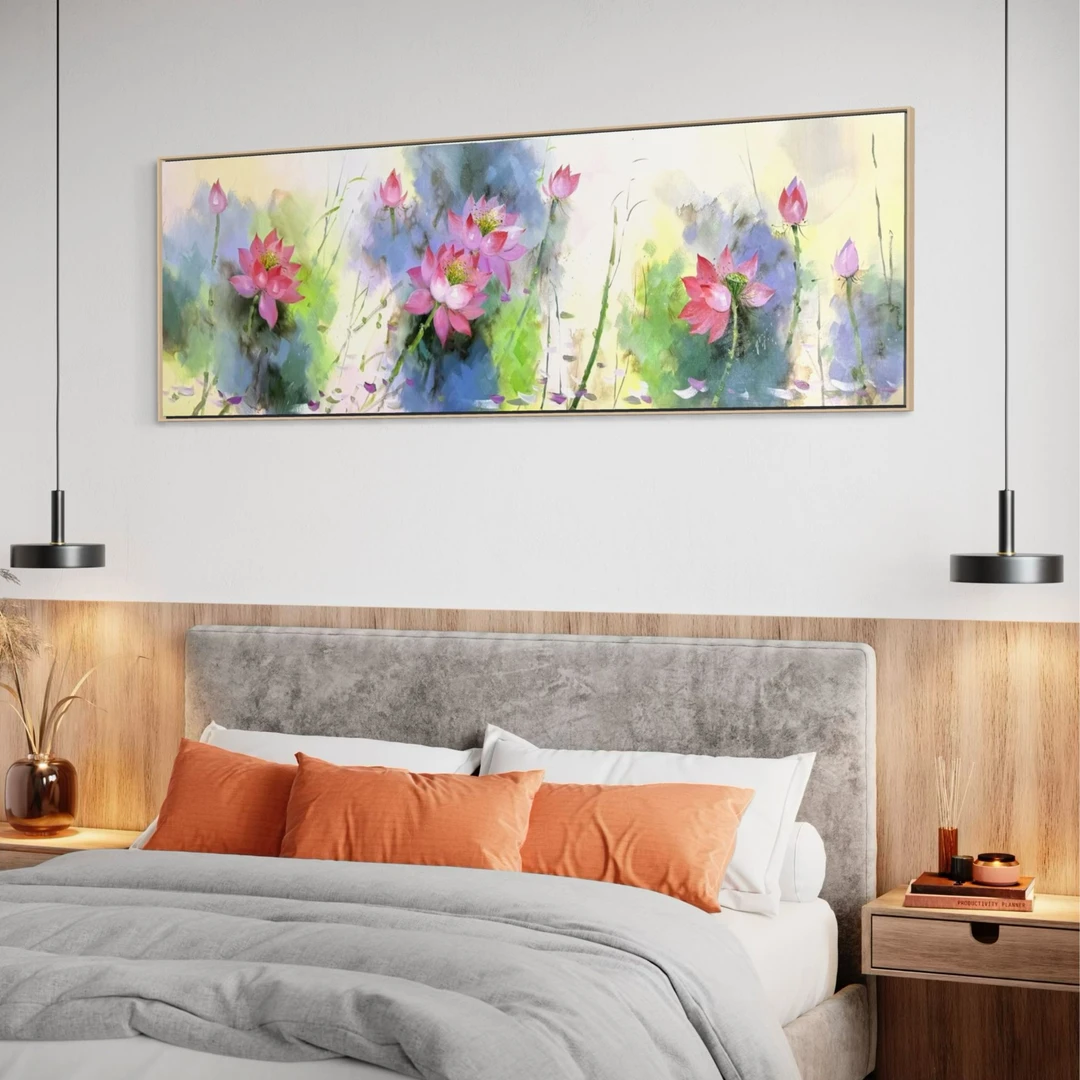 简约荷花床头装饰画唯美花卉装饰画