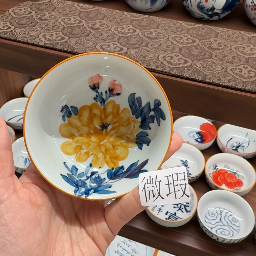 釉下手绘茶具微瑕
