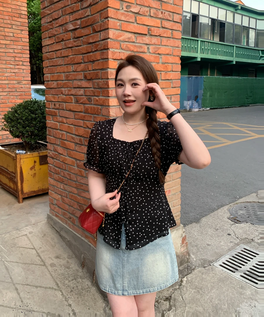 NANJIE/楠姐【星夜几许】气质显瘦碎花夏季设计感短袖上衣N2299