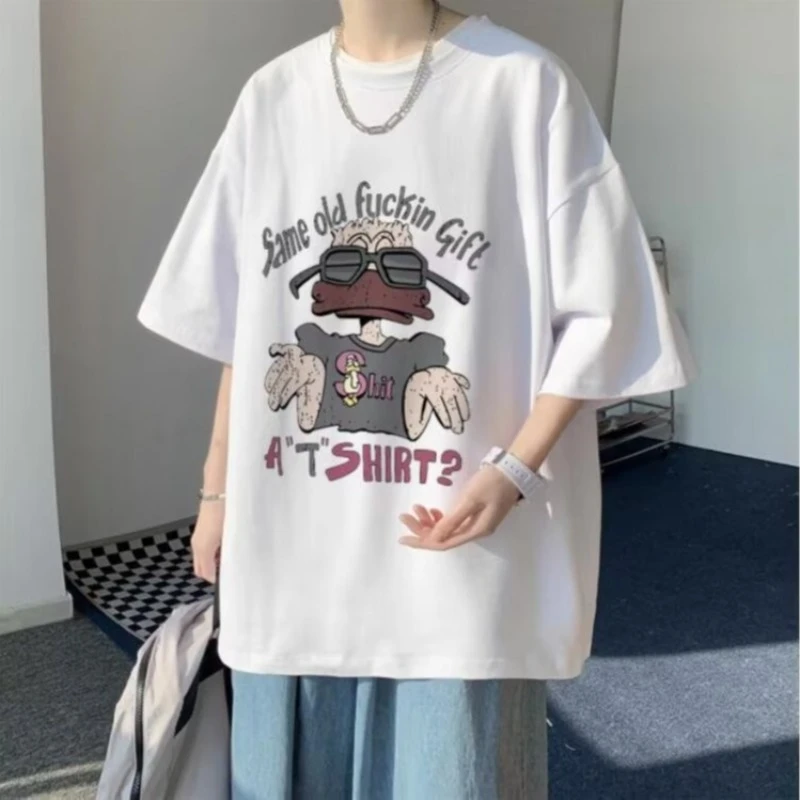 夏季新款男装潮流短袖T恤港风宽松版型学生ins风格聚酯纤维