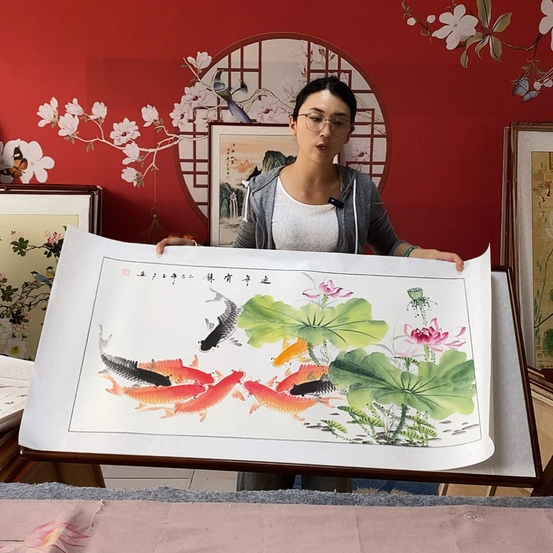 国画梅*手写手绘带框包邮62✖️122