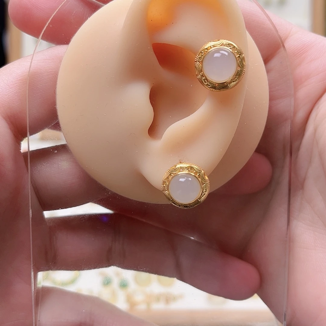 和田玉银S925镶嵌耳饰