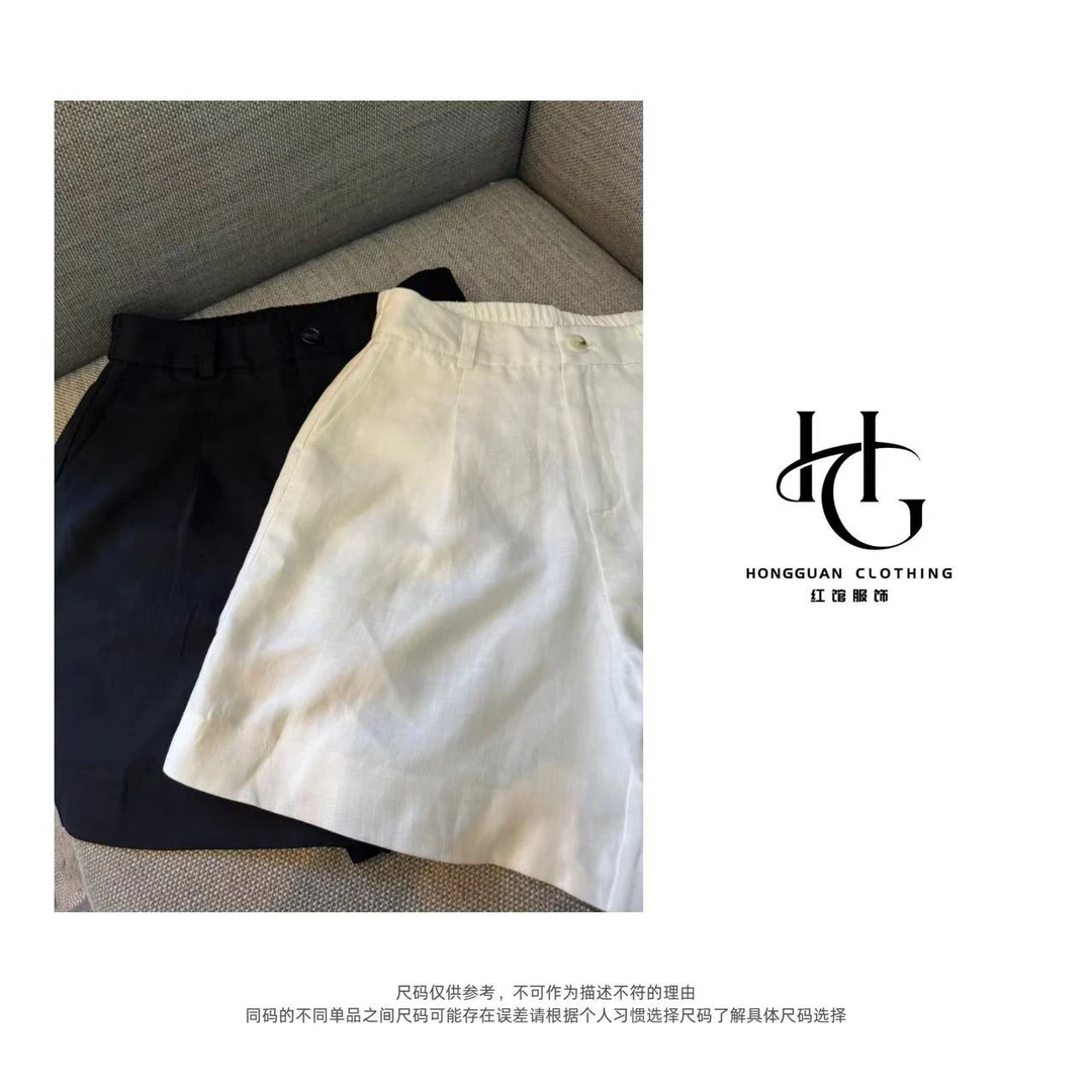 H·G【假日短裤】3928  新款时尚百搭极简宽松亚麻休闲短裤