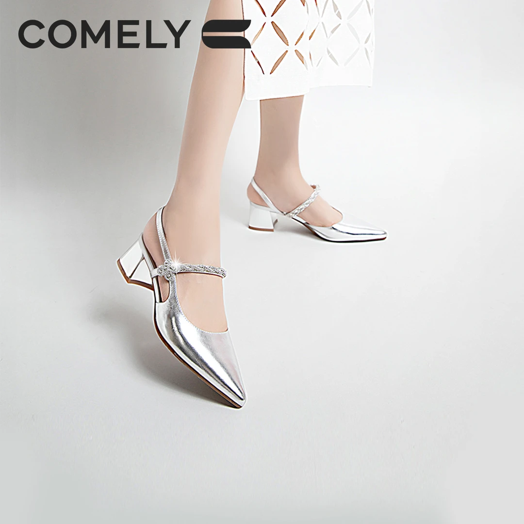 【康莉COMELY】KYQ2K261包头凉鞋女舒适百搭款羊皮尖头粗跟通勤凉鞋