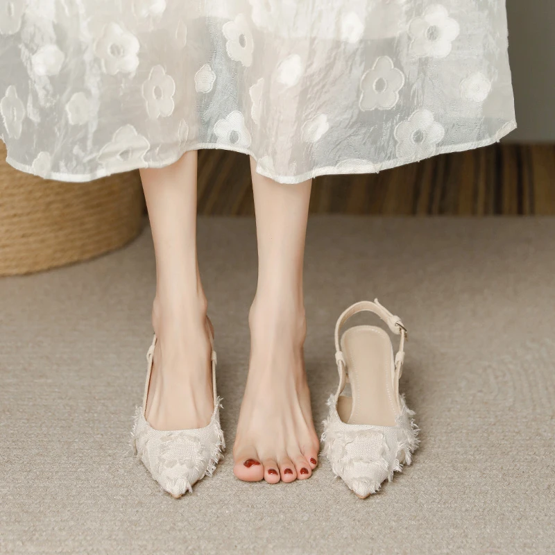 韩版包头后空细跟高跟鞋女2025春夏新款百搭时尚小香风配裙子单鞋