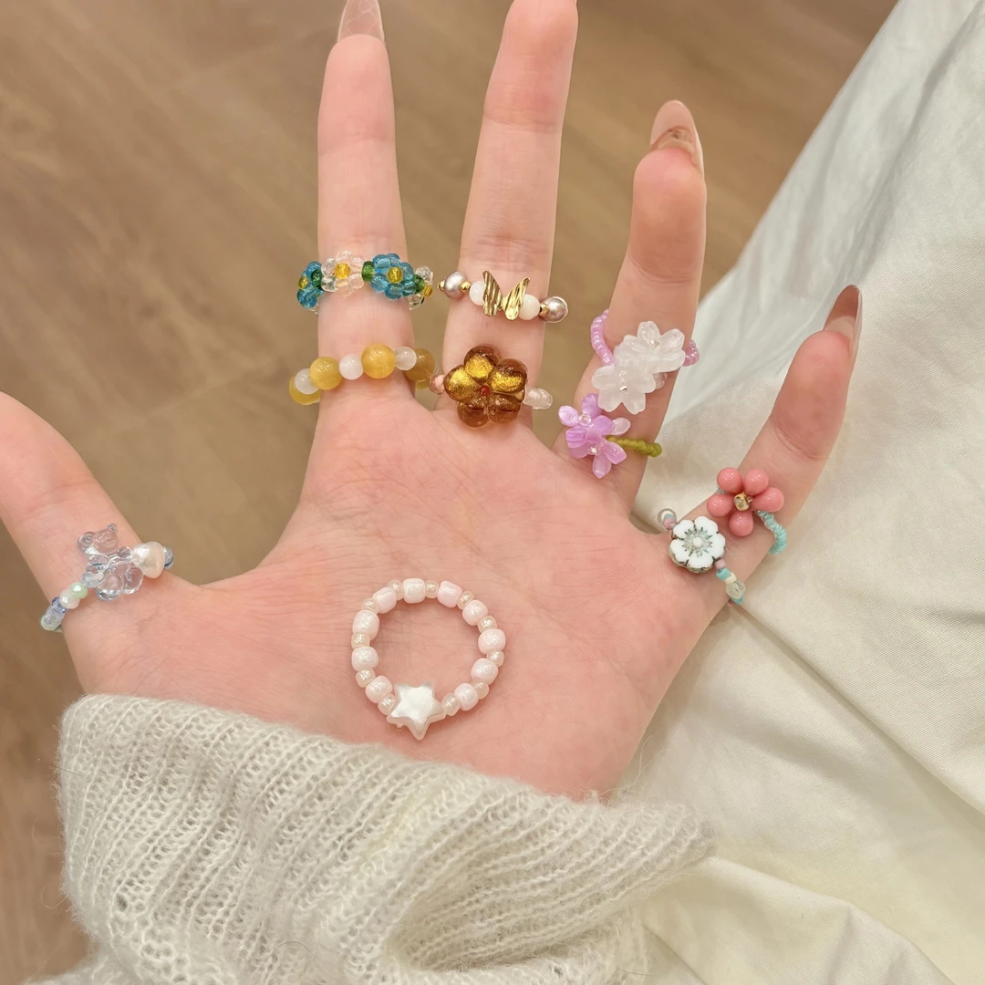 时尚百搭ins小众不掉色彩色可爱甜美弹力绳戒指