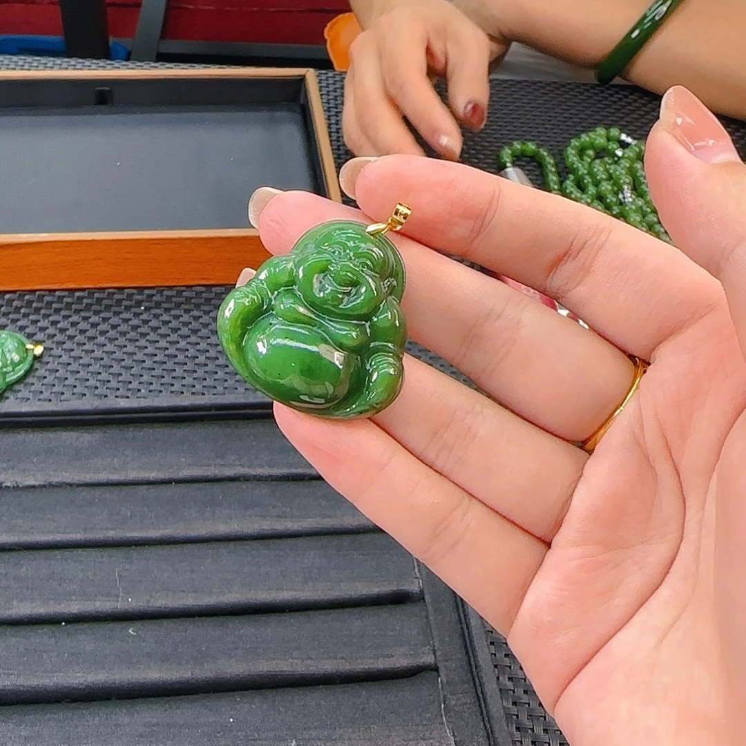 颈饰银S925镶嵌和田玉碧玉佛公卡35