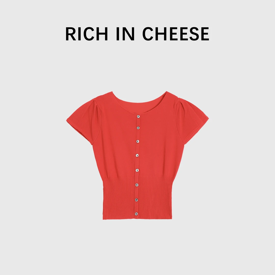 【清清】RICHINCHEESE 夏日晚风 气质百搭高级修身显瘦设计针织上衣