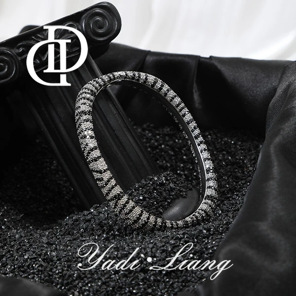 925银手镯 梁雅帝新品【黑白斑马】星辰系列满天星气质时尚纯手镯