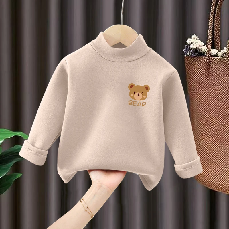 儿童秋冬保暖德绒打底衫长袖上衣冬季卡通印花中小童百搭休闲童装