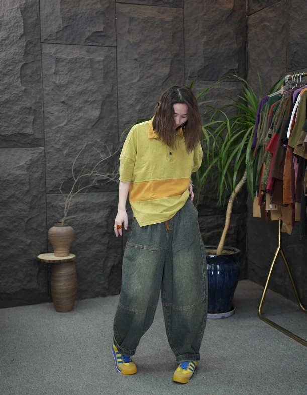 5810做旧牛仔裤哈伦百搭高腰裤子水洗阔腿裤