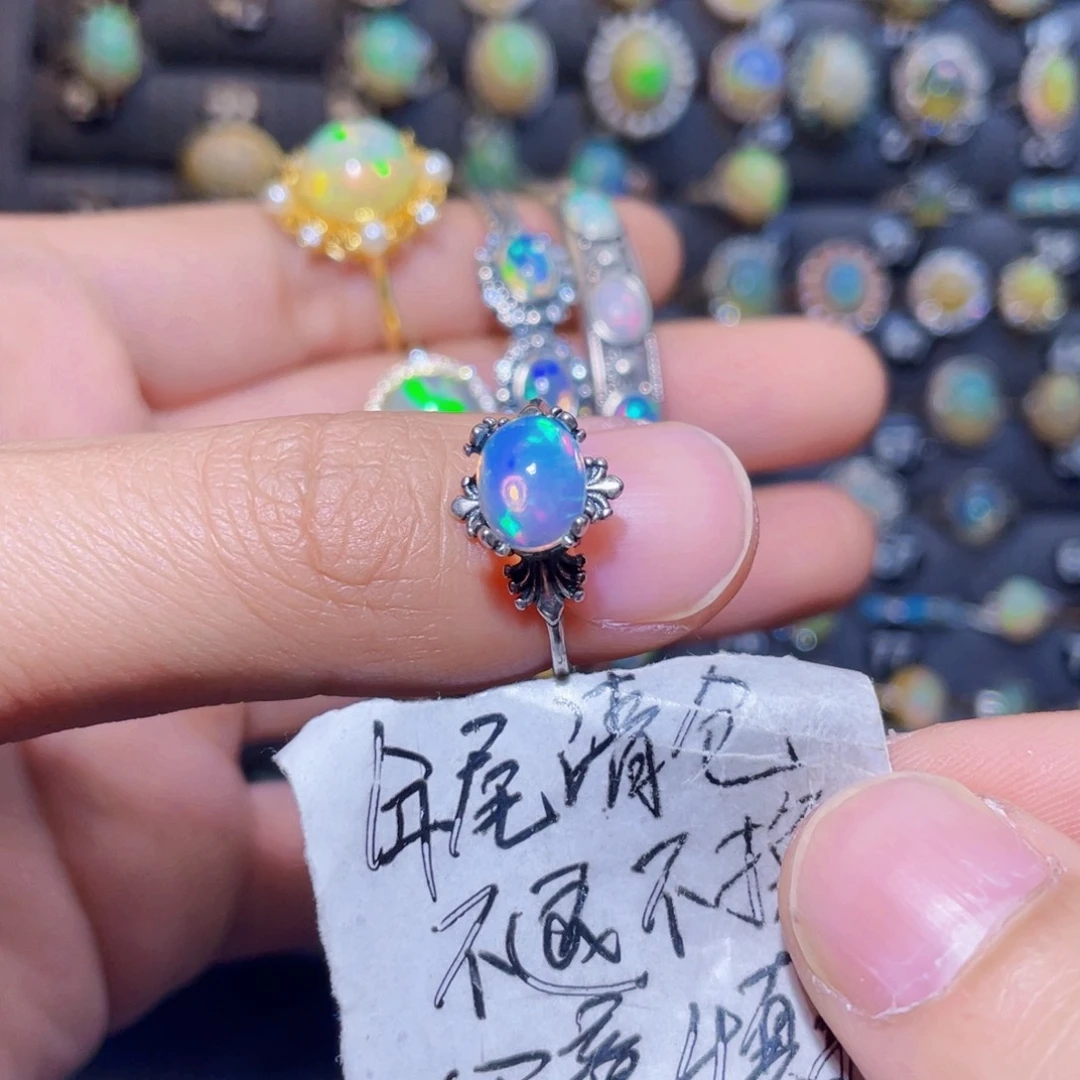 欧泊戒指）银S925镶嵌夜*珠