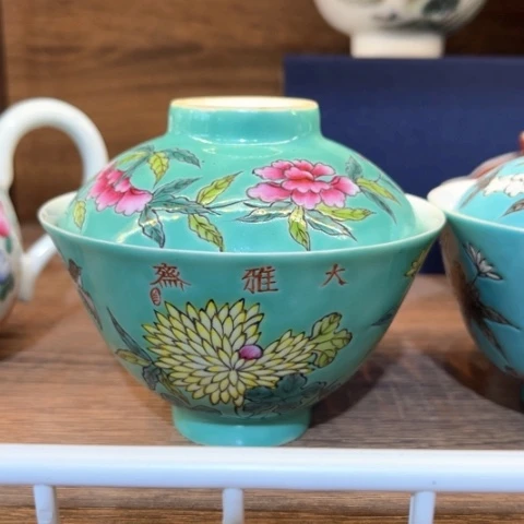 静**君手绘茶杯盖碗壶承陶瓷