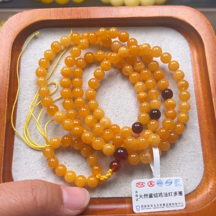 琥珀未镶嵌珠宝奇石M274号6+鸡油红多圈