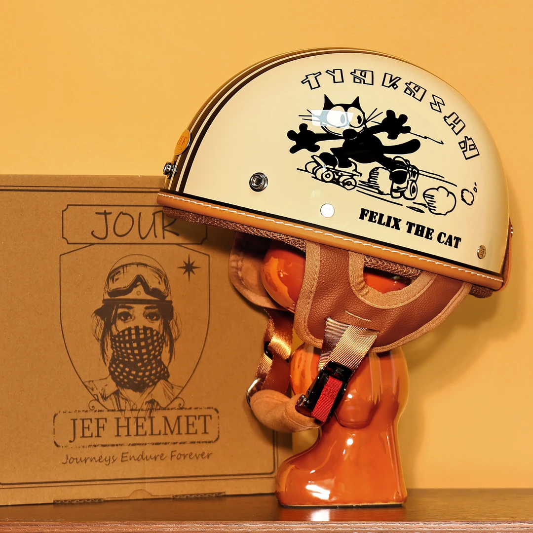 JEF复古电动摩托车半覆式半盔头盔男女通用防晒透气四季可用