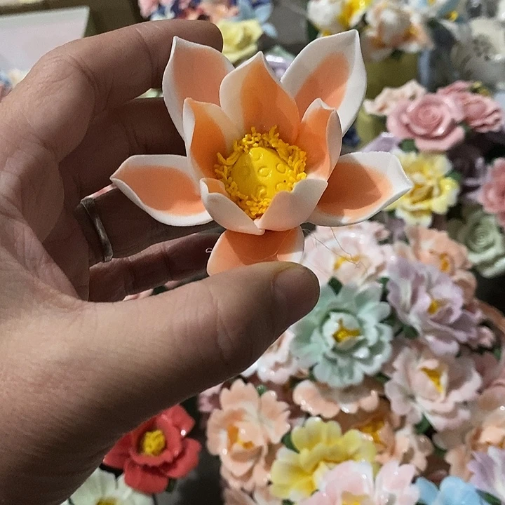 瓷片纯手工陶瓷花摆件