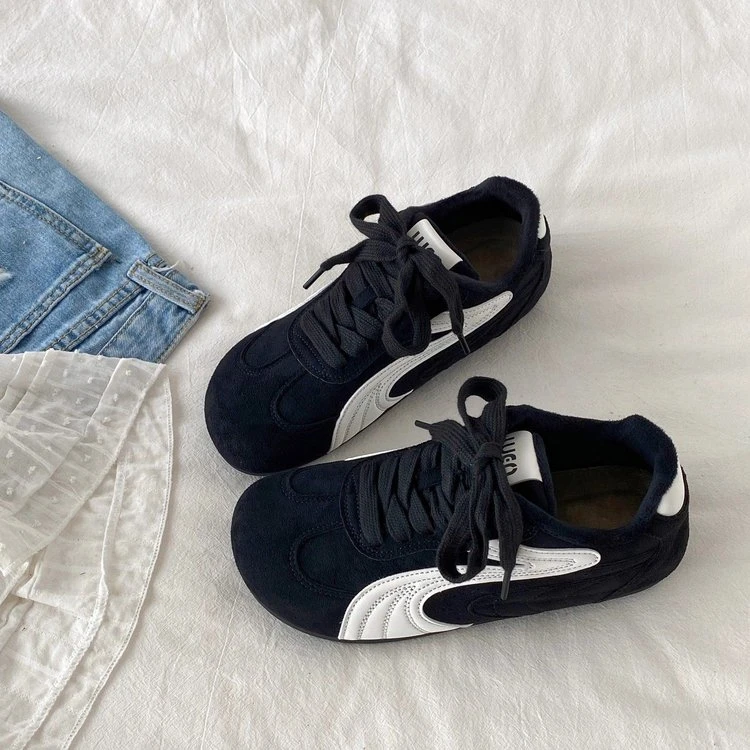 冬季加绒复古软底德训鞋2025新款黑色百搭棉鞋保暖休闲运动阿甘鞋