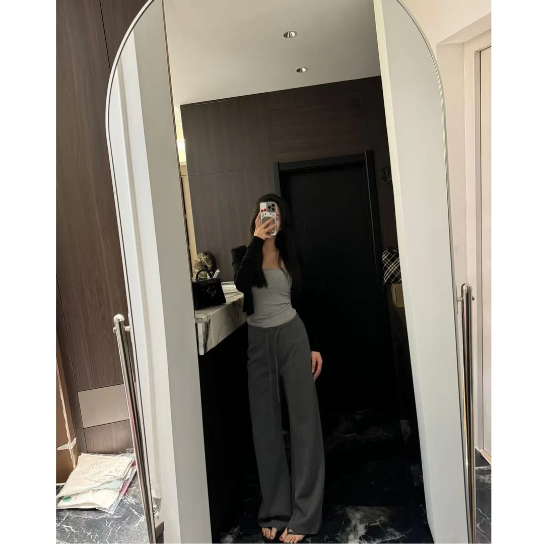 【智性松弛】高腰垂感休闲拖地抽绳阔腿裤★