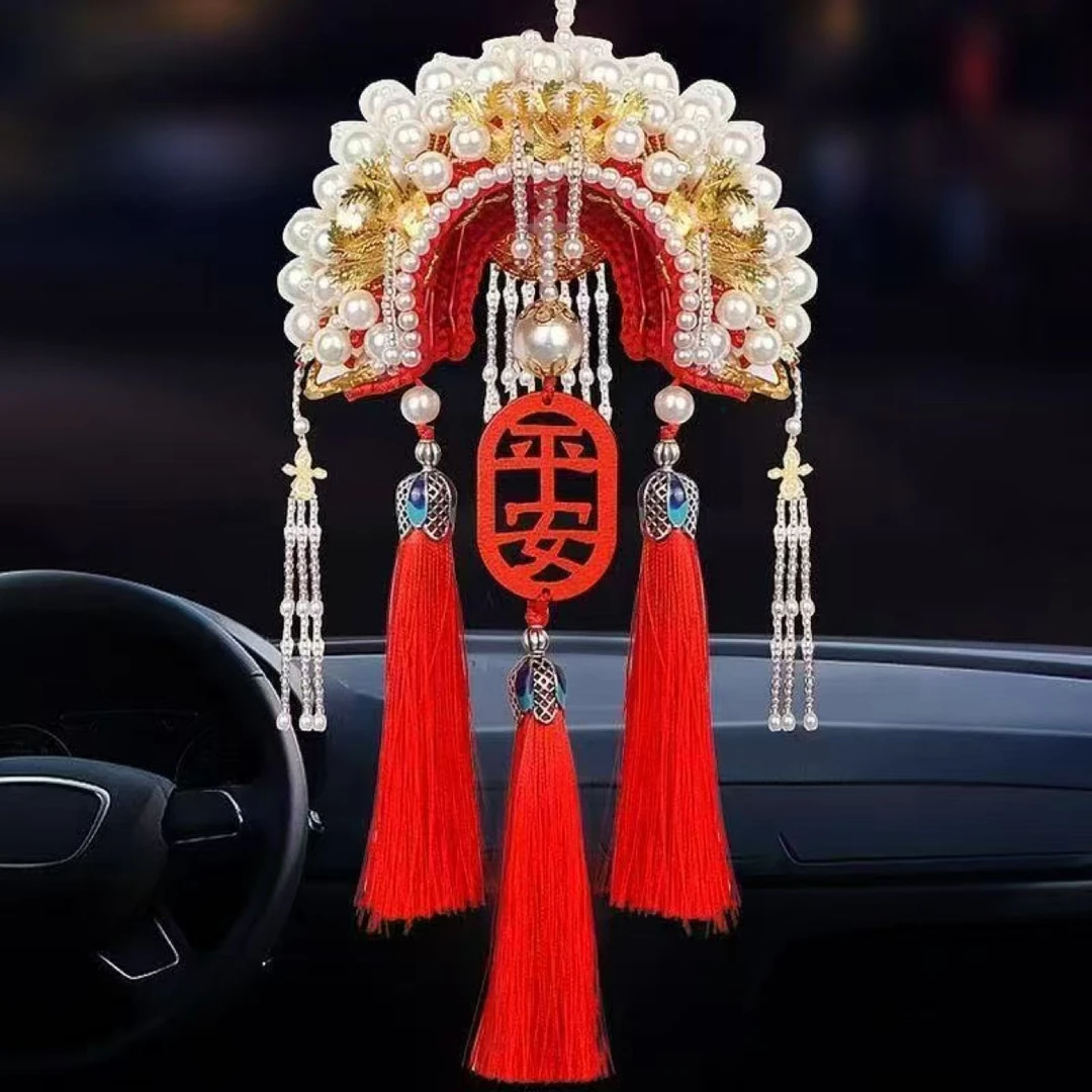 2025新款车挂件手工diy材料包凤冠霞披后视镜挂饰平安福diy挂件