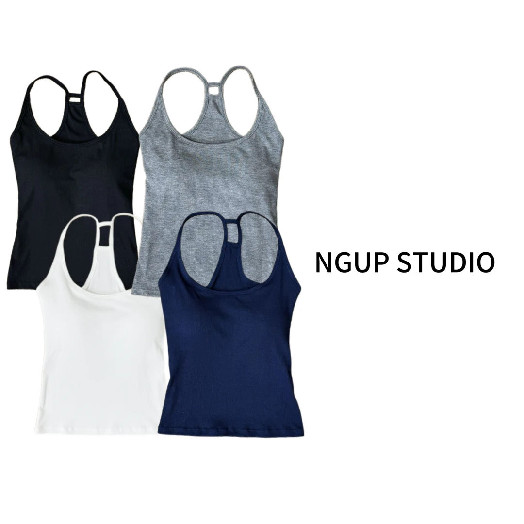 NGUP STUDIO纯色设计感工字吊带背心自带胸垫