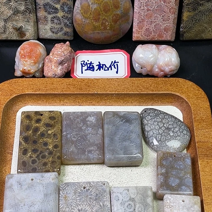 硅化珊瑚(珊瑚玉)珠宝金石合金画*生