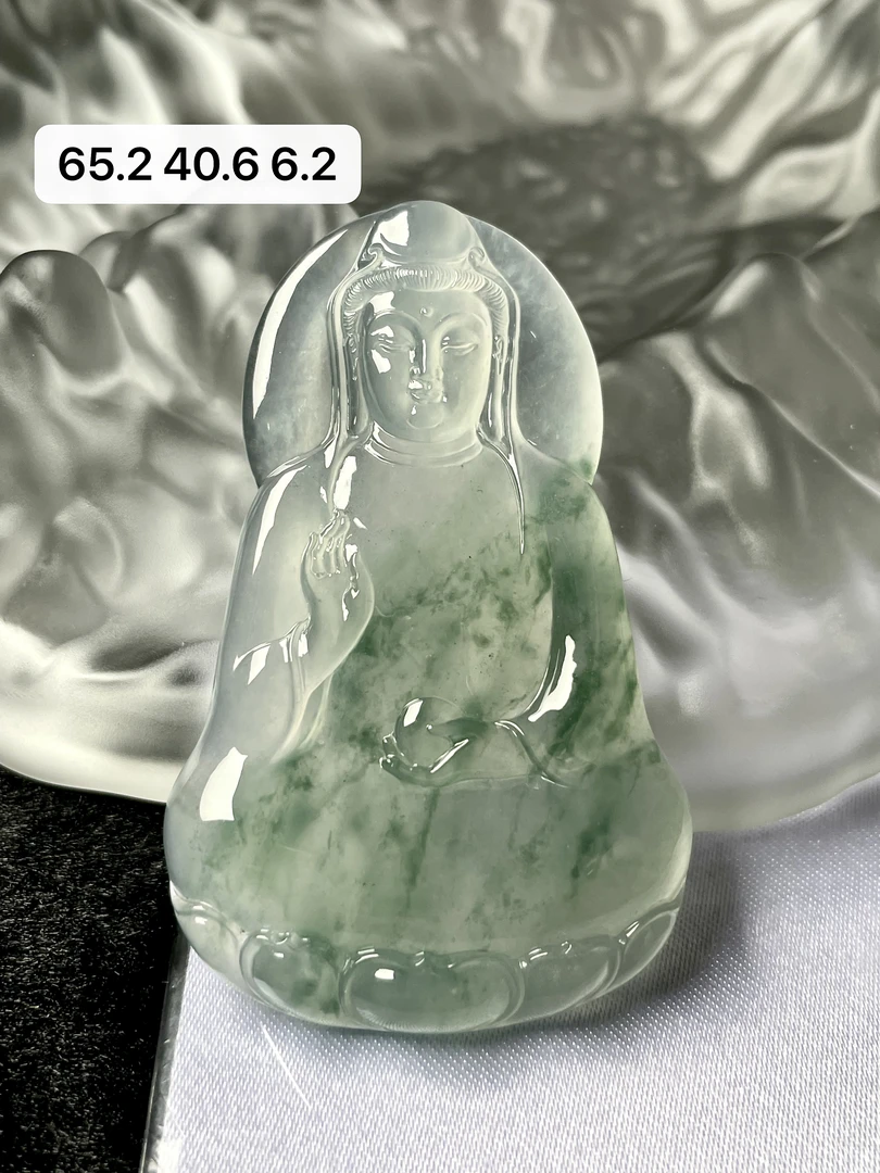 天然a货缅甸翡翠高冰飘彩大观音吊坠