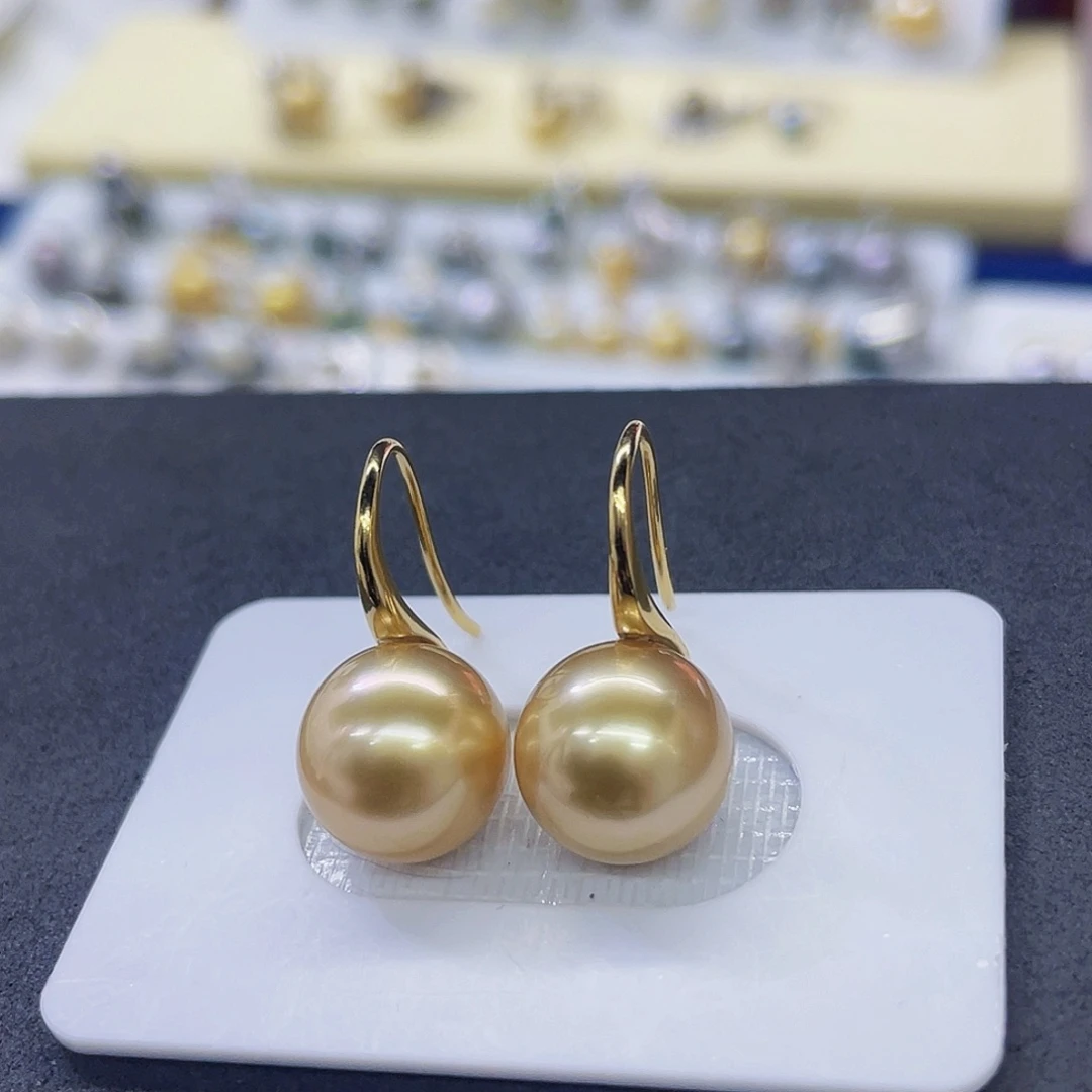 银S925镶嵌海水珍珠耳饰金珠高跟鞋耳环