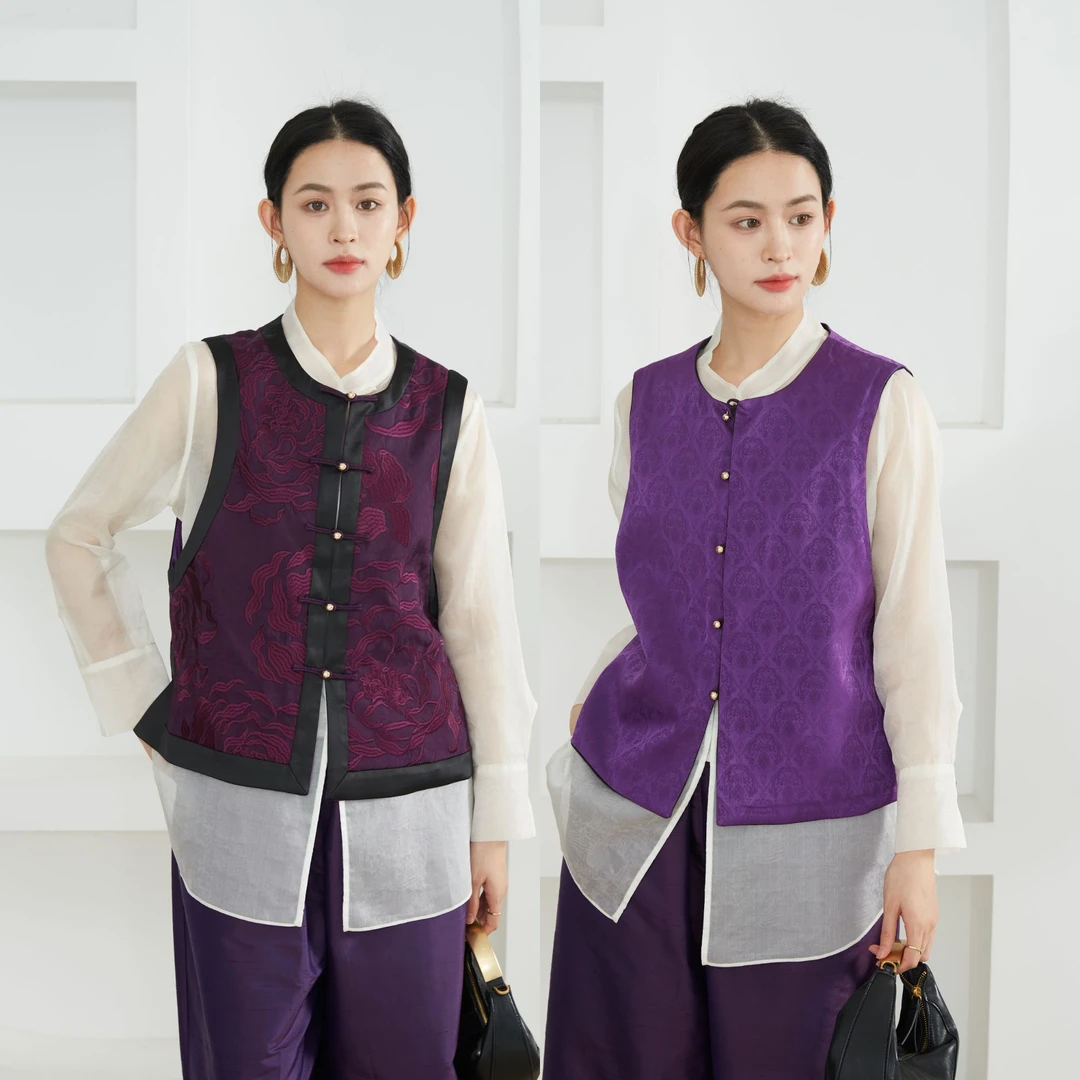 SILVIYE双面穿重工刺绣真丝马甲女桑蚕丝新中式外套上衣秋WT52244