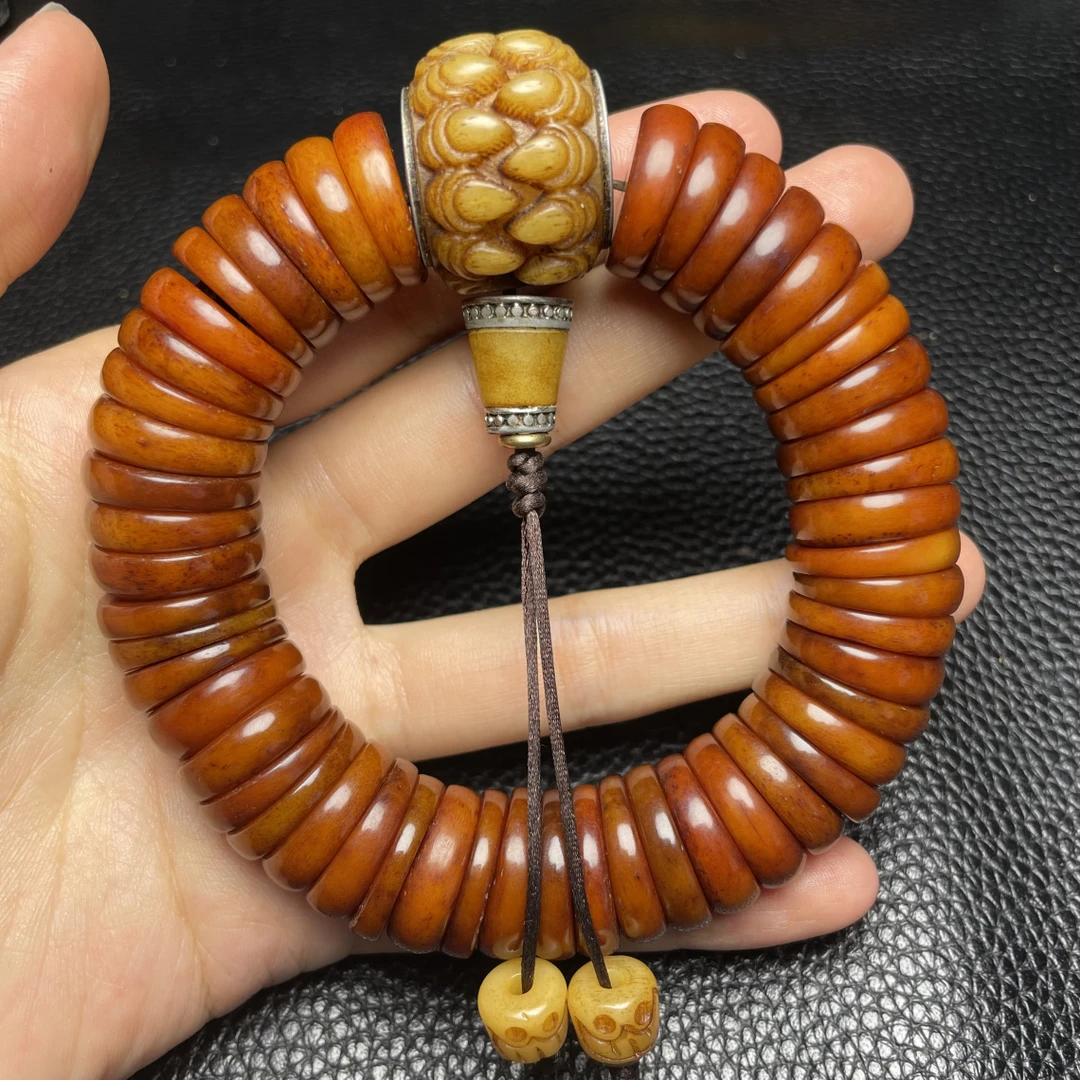 藏式复古红润牦牛骨1.8药片款随切厚切配吞金兽三通大鹏款手串